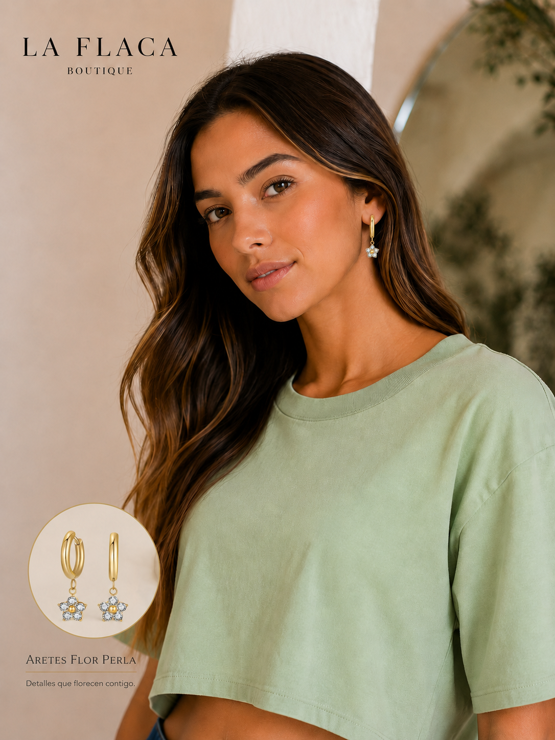 Aretes Flor Perla LF