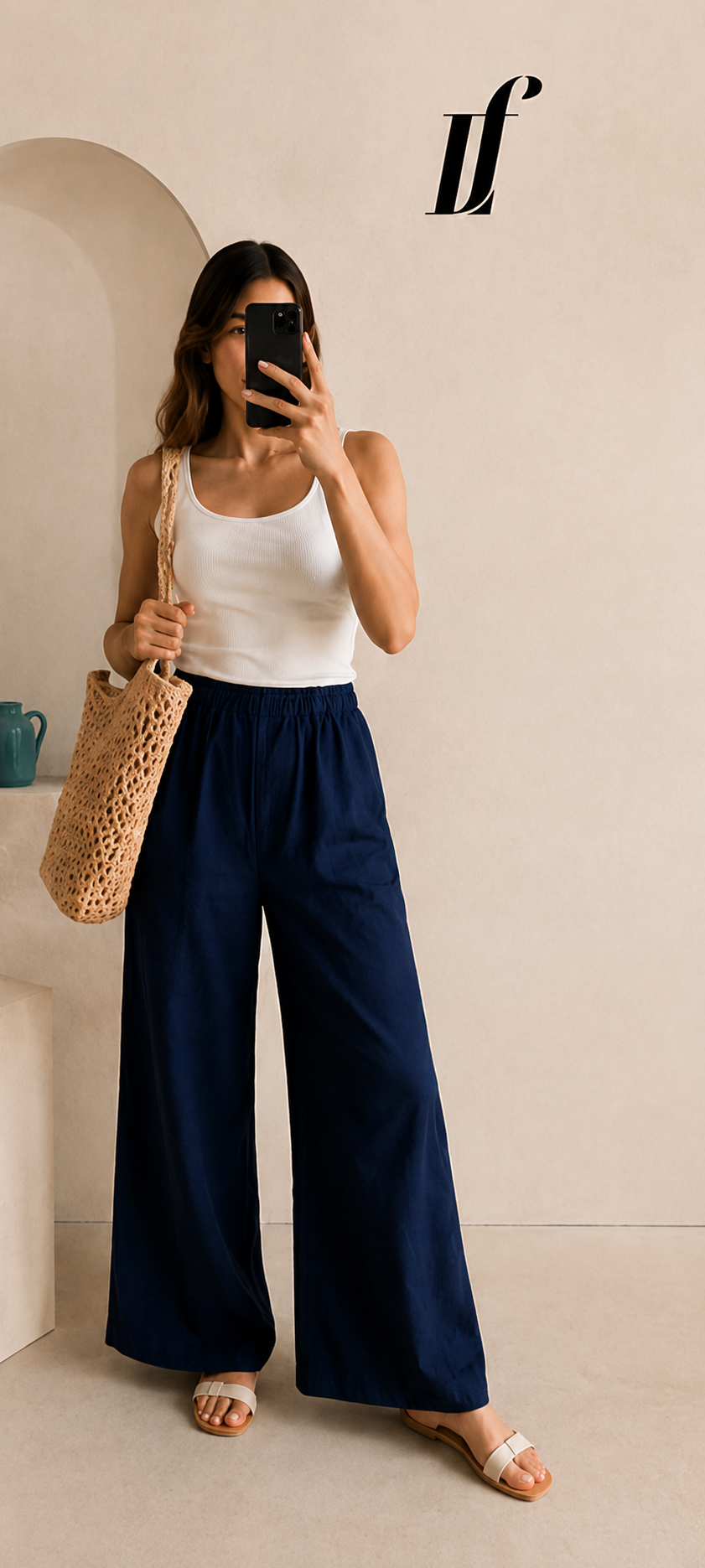 Pantalón tipo palazzo de pierna amplia LF Azul