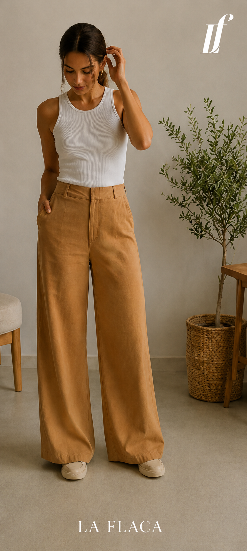 Pantalón tipo palazzo LF café
