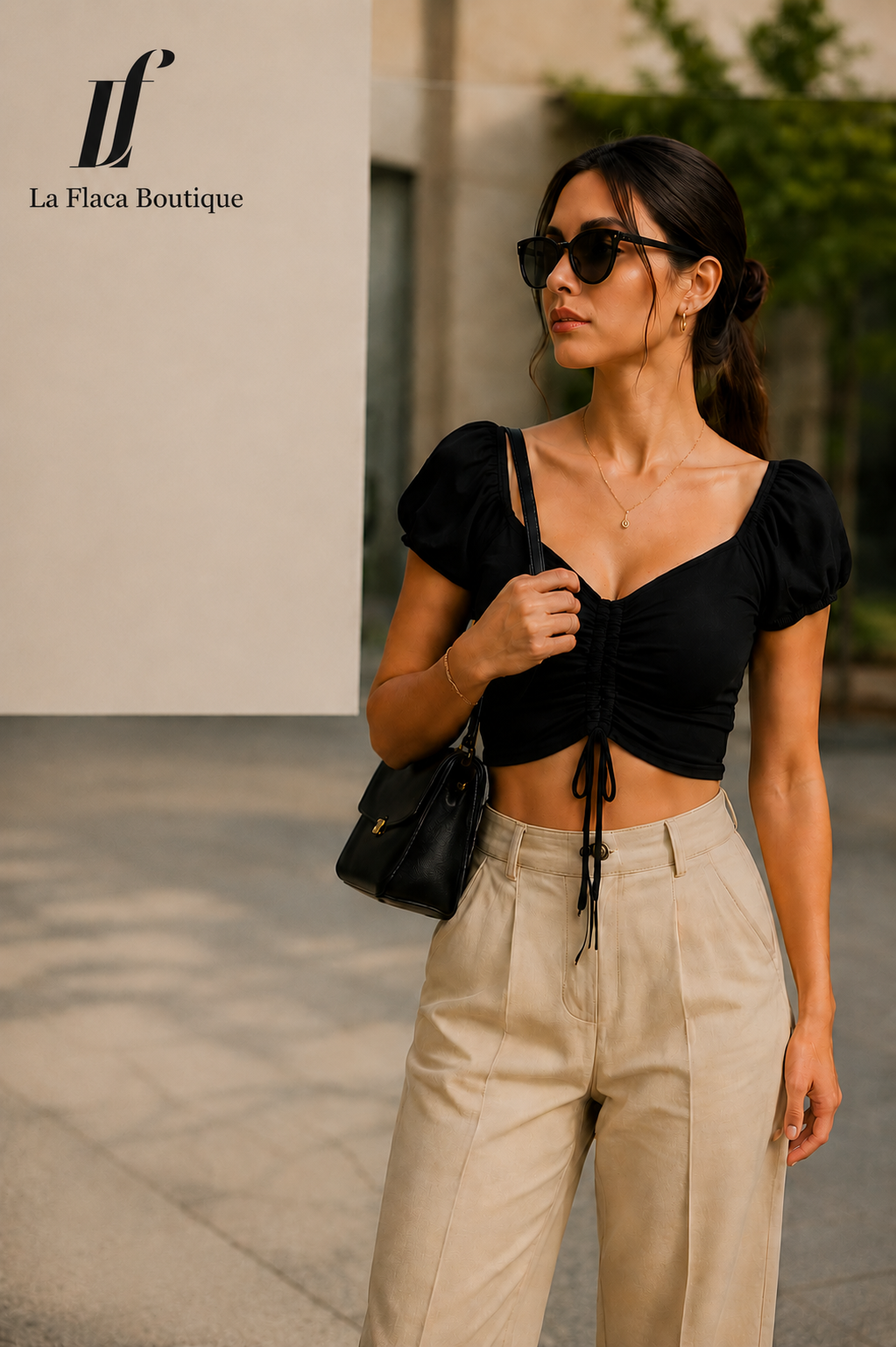 Crop Top Fruncido LF Negro